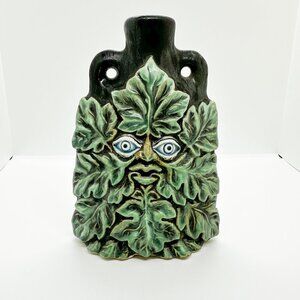 SOLD Allison Peel 2019 Handmade Ceramic Pottery Vase Leaf Face Witchy Nature
